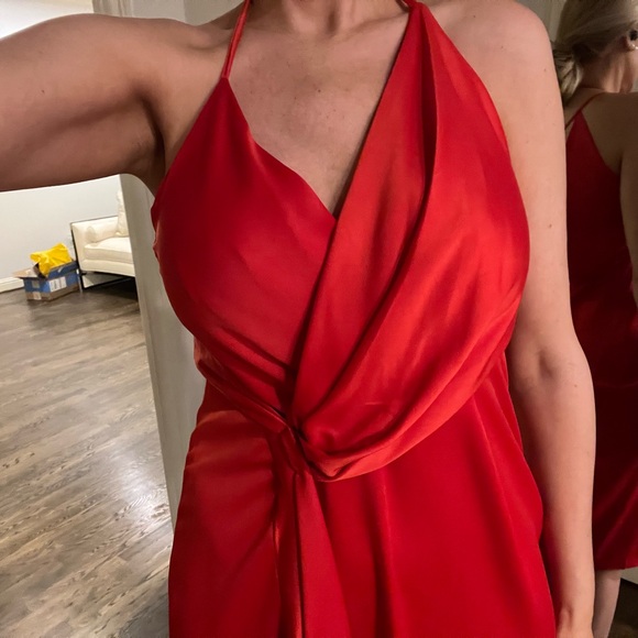 Fire Red/Orange asymmetrical midi dress. Never worn. Could fit an 8 or 10 - Picture 4 of 9